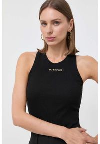 Pinko top damski kolor czarny. Kolor: czarny. Materiał: dzianina, prążkowany. Długość rękawa: na ramiączkach. Styl: klasyczny #1