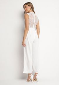 Born2be - Biały Kombinezon Bez Rękawów z Szeroką Nogawką i Siateczkowymi Zdobieniami Nalavie. Okazja: na imprezę, na co dzień. Kolor: biały. Materiał: skóra. Długość rękawa: bez rękawów. Wzór: aplikacja. Styl: elegancki, casual #5
