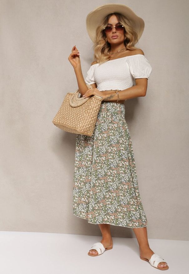 Renee - Zielone Szerokie Spodnie Culotte High Waist z Gumką w Talii Vikiisona. Stan: podwyższony. Kolor: zielony. Materiał: tkanina. Sezon: lato
