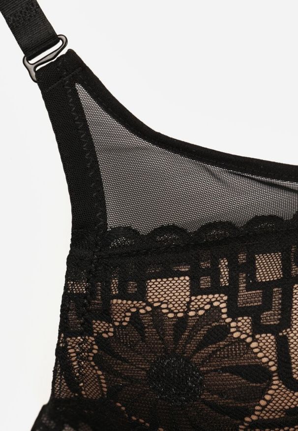 Born2be - Czarno-Beżowy Koronkowy Biustonosz z Transparentnymi Wstawkami Vanniel. Kolor: czarny. Materiał: koronka