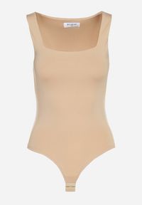 Born2be - Beżowe Body Hyrmime. Typ kołnierza: dekolt kwadratowy. Kolor: beżowy. Materiał: dzianina, jeans. Długość rękawa: bez rękawów. Sezon: lato. Styl: klasyczny #5