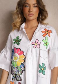Renee - Biała Koszula Długa z Rękawami 3/4 Zapinana na Guziki z Ozdobnymi Naszywkami Vieva. Okazja: na co dzień. Typ kołnierza: kołnierzyk klasyczny. Kolor: biały. Długość: długie. Wzór: aplikacja. Styl: klasyczny, casual #5