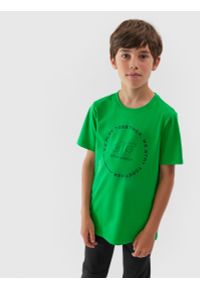 4f - T-shirt z bawełny organicznej chłopięcy. Kolor: zielony. Materiał: bawełna. Wzór: nadruk