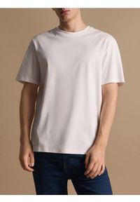 Reserved - T-shirt regular z interlokowym splotem - biały. Kolor: biały. Materiał: dzianina. Wzór: ze splotem #1