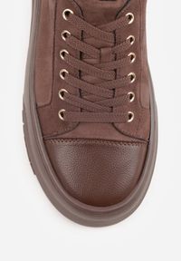 Born2be - Brązowe Sneakersy VICES na Grubej Podeszwie z Napisem Zelka. Okazja: na co dzień. Kolor: brązowy. Wzór: napisy. Obcas: na platformie #8