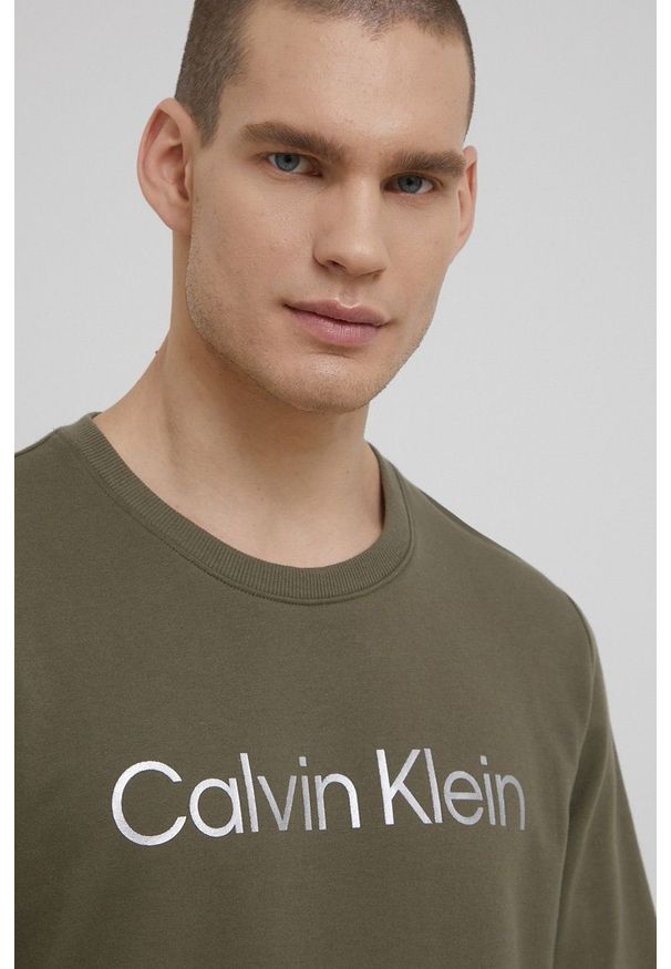 Calvin Klein Underwear bluza męska kolor zielony z nadrukiem. Okazja: na co dzień. Kolor: zielony. Materiał: poliester, tkanina. Wzór: nadruk. Styl: casual