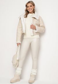 Born2be - Białe Legginsy z Ekoskóry z Wysokim Stanem i Wsuwanymi Kieszeniami Rievalia. Stan: podwyższony. Kolor: biały. Materiał: skóra. Sezon: zima #4