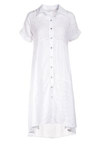 Born2be - Biała Sukienka Manilla. Kolor: biały. Materiał: tkanina. Długość rękawa: krótki rękaw. Wzór: aplikacja, haft, gładki. Typ sukienki: trapezowe, koszulowe. Styl: elegancki, boho. Długość: midi #4