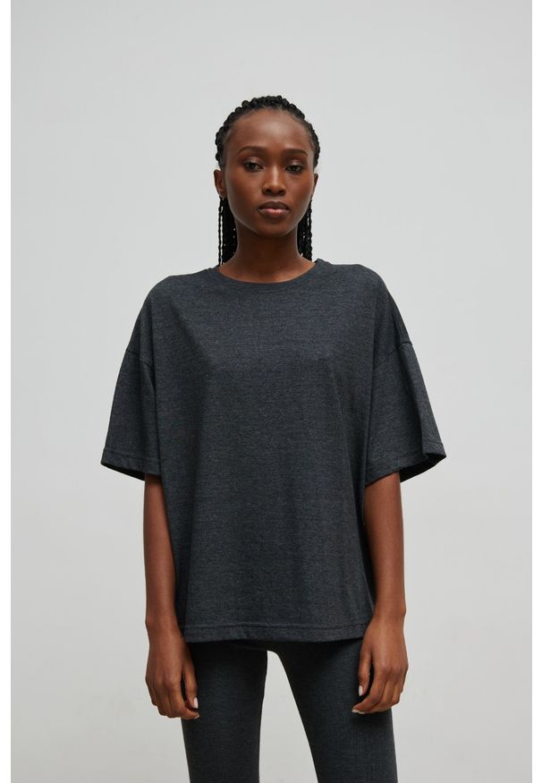 Marsala - Tshirt typu oversize w kolorze GRAPHITE - ONLY-S. Materiał: bawełna. Wzór: melanż. Styl: klasyczny, elegancki