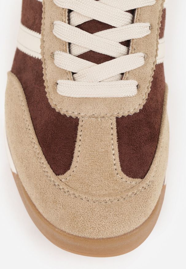Born2be - Brązowe Sneakersy z Dwoma Paskami Evilirea. Okazja: na co dzień. Zapięcie: pasek. Kolor: brązowy. Materiał: dresówka