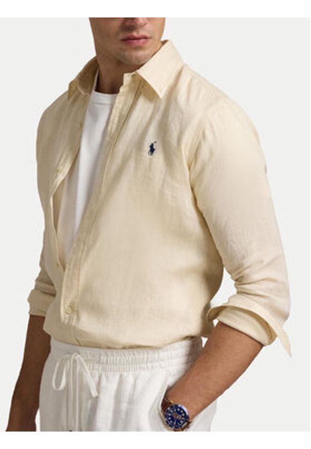 Polo Ralph Lauren Koszula 710968915005 Beżowy Slim Fit. Typ kołnierza: polo. Kolor: beżowy. Materiał: len