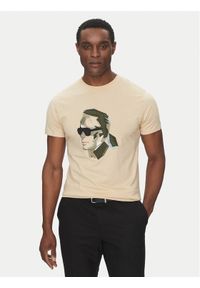 Karl Lagerfeld - KARL LAGERFELD T-Shirt 755067 552241 Beżowy Regular Fit. Typ kołnierza: dekolt w karo. Kolor: beżowy. Materiał: bawełna