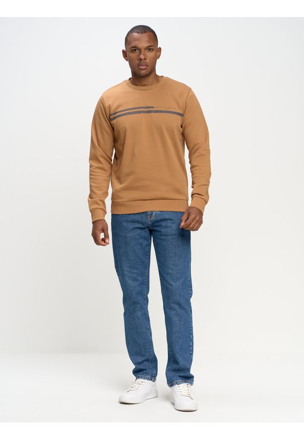 Big-Star - Bluza męska brązowa Bratir 803. Okazja: na co dzień. Kolor: brązowy. Materiał: jeans, bawełna. Wzór: nadruk. Styl: casual, klasyczny