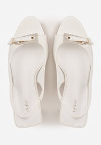 Renee - Białe Sandały VICES na Szpilce z Klamerką na Nosku Ozodbioną Cyrkoniami Tikeni. Okazja: na co dzień. Kolor: biały. Wzór: aplikacja. Obcas: na szpilce. Styl: casual, klasyczny. Wysokość obcasa: średni #5