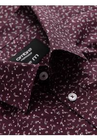 Ombre Clothing - Koszula męska bawełniana we wzory SLIM FIT - bordowa V5. Kolor: czerwony. Materiał: bawełna. Styl: klasyczny #5