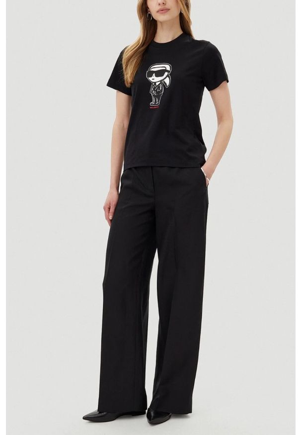 Karl Lagerfeld - KARL LAGERFELD Czarny damski t-shirt Ikon Sketch Karl. Kolor: czarny