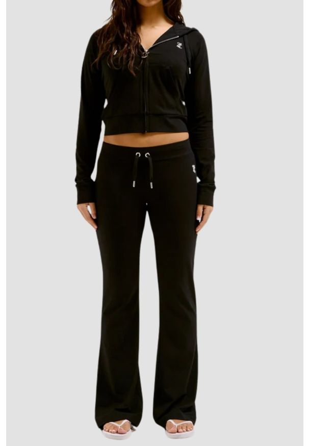 Juicy Couture - JUICY COUTURE Czarne spodnie dresowe Single Jersey Apollo Low Rise. Kolor: czarny. Materiał: dresówka, jersey