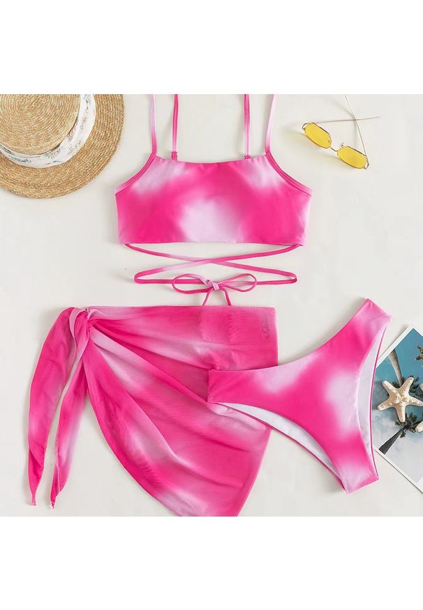Intica - Komplet bikini z pareo na plażę i basen Eufrasia. Kolor: wielokolorowy. Materiał: materiał