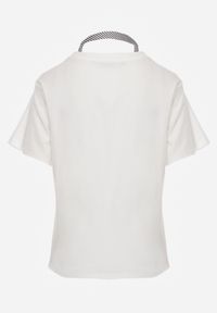 Born2be - Biały T-shirt z Bawełny w Klasycznym Stylu z Apaszką Bluestel. Okazja: do pracy, na co dzień, na spotkanie biznesowe. Kolor: biały. Materiał: bawełna. Długość: długie. Styl: klasyczny #6