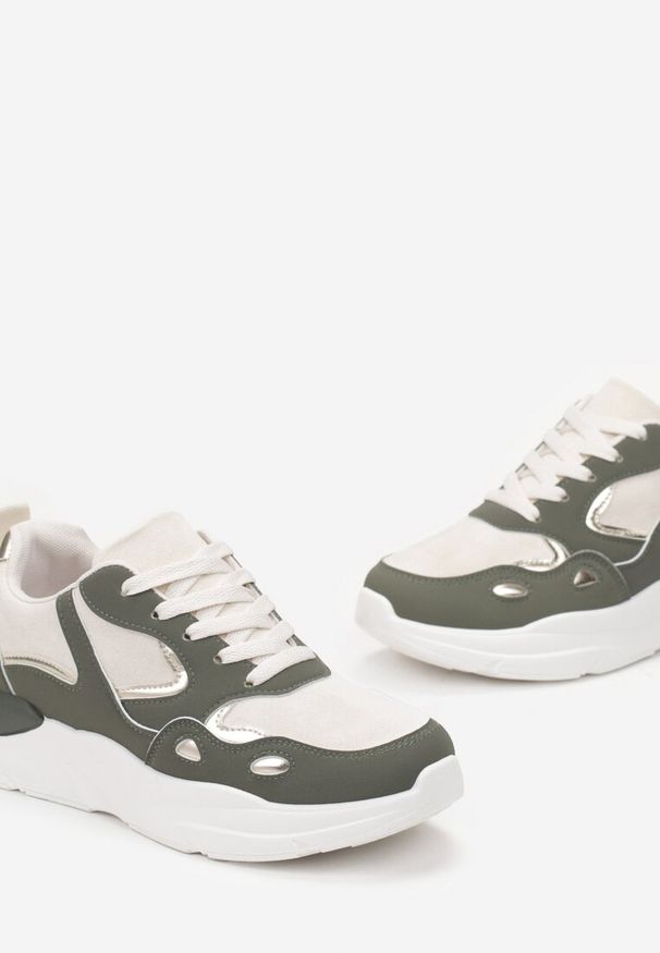 Renee - Zielone Sneakersy przed Kostkę na Grubej Podeszwie Milapena. Wysokość cholewki: przed kostkę. Kolor: beżowy, zielony. Sezon: jesień, wiosna. Obcas: na płaskiej podeszwie