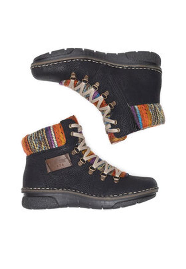 Rieker Trzewiki 73343-00 Czarny. Kolor: czarny. Materiał: materiał