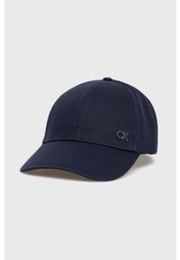 Calvin Klein czapka bawełniana kolor granatowy gładka. Kolor: niebieski. Materiał: bawełna. Wzór: gładki