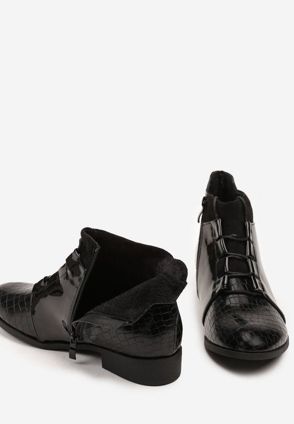 Born2be - Czarne Sznurowane Botki Vices z Eleganckim Stylu Viellie. Okazja: na spotkanie biznesowe, do pracy, na co dzień. Kolor: czarny. Materiał: jeans. Wzór: aplikacja. Obcas: na obcasie. Styl: elegancki. Wysokość obcasa: niski