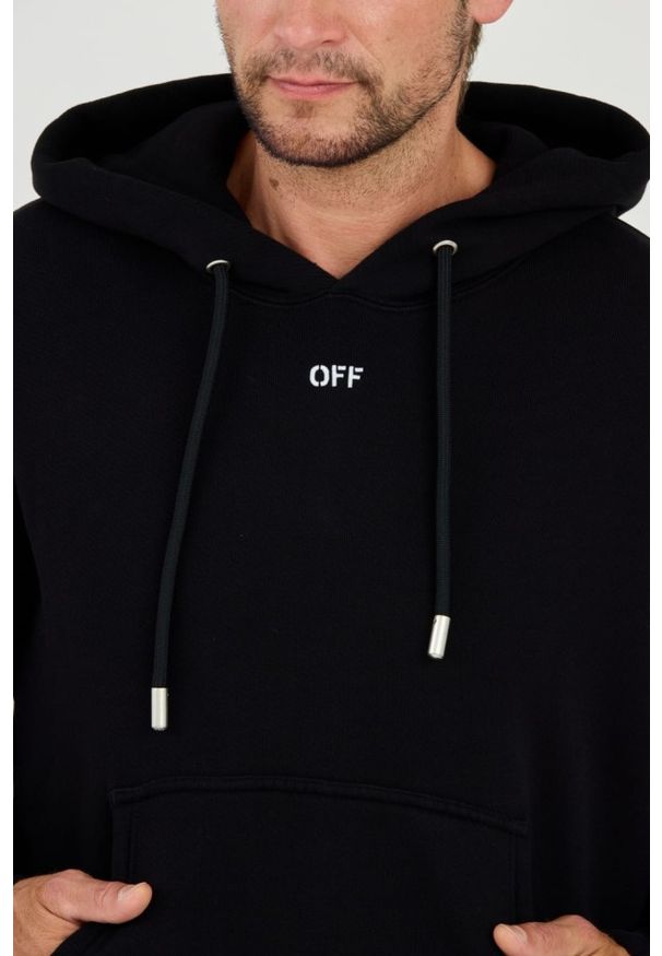 OFF-WHITE Czarna męska bluza haftowana Stitch Arr Skate Hoodie, Rozmiar L. Kolor: czarny. Wzór: haft