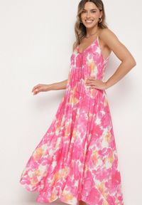 Born2be - Fuksjowa Sukienka z Wiskozy z Abstrakcyjnym Wzorem Meramara. Okazja: na co dzień. Kolor: różowy. Materiał: wiskoza. Styl: klasyczny, casual #6