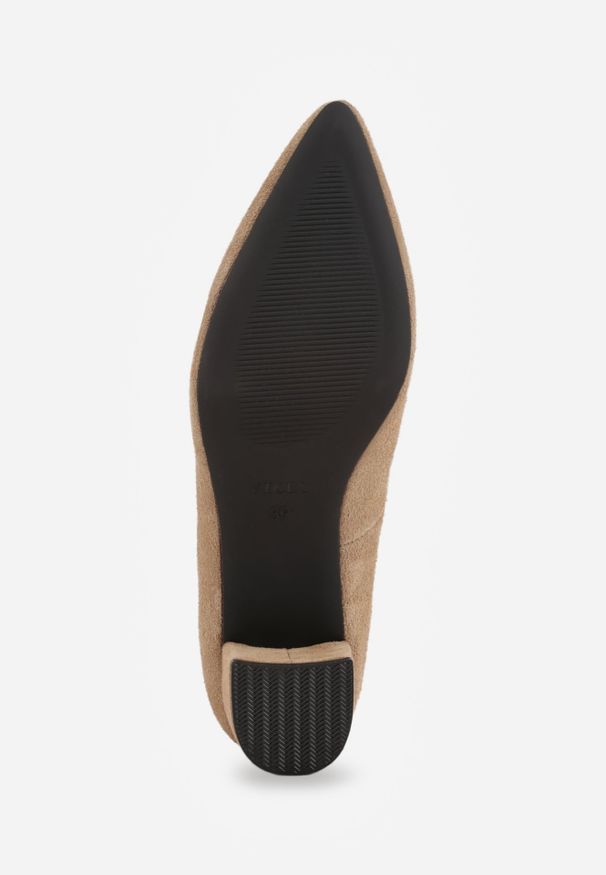Renee - Ciemnobeżowe Czółenka VICES ze Skóry Naturalnej na Słupku Avanah. Kolor: beżowy. Materiał: skóra. Obcas: na słupku. Styl: elegancki