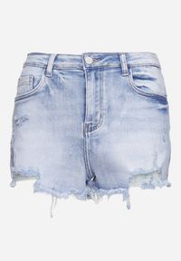 Born2be - Niebieskie Jeansowe Szorty z Wysokim Stanem i Ozdobnymi Przetarciami Tiella. Stan: podwyższony. Kolor: niebieski. Materiał: jeans. Sezon: lato. Styl: elegancki, młodzieżowy