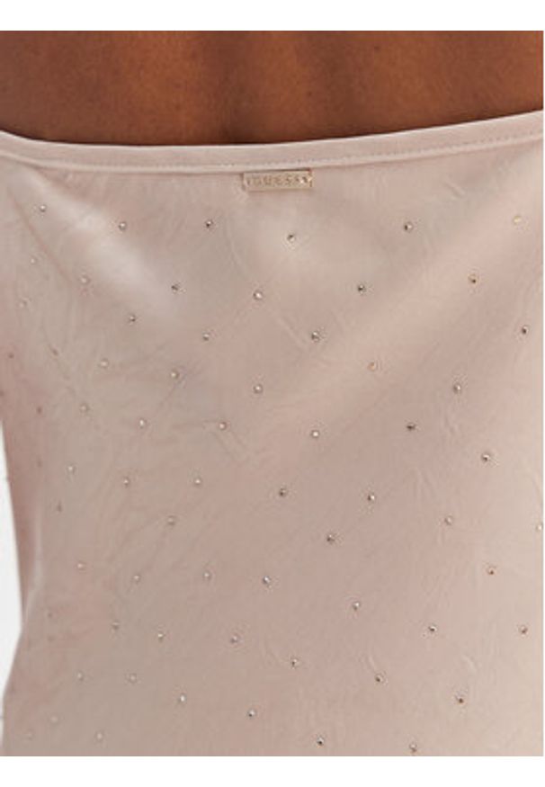 Guess Sukienka wieczorowa W6RK50 WJ732 Beżowy Classic Fit. Kolor: beżowy. Materiał: syntetyk. Styl: wizytowy