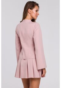 Sukienki.shop - Elegancka sukienka mini z kontrafałdami różowa. Typ kołnierza: kołnierzyk stójkowy. Kolor: różowy. Sezon: lato. Typ sukienki: rozkloszowane. Styl: elegancki. Długość: mini #3