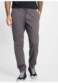 bonprix - Spodnie chino z gumką w talii, ze stretchem, Loose Fit Straight. Kolor: szary #1