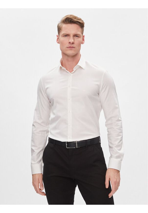Calvin Klein Koszula K10K112305 Biały Slim Fit. Kolor: biały. Materiał: bawełna