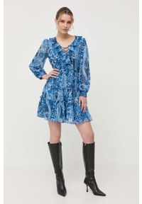 Guess sukienka kolor niebieski mini rozkloszowana. Kolor: niebieski. Typ sukienki: rozkloszowane. Długość: mini #2