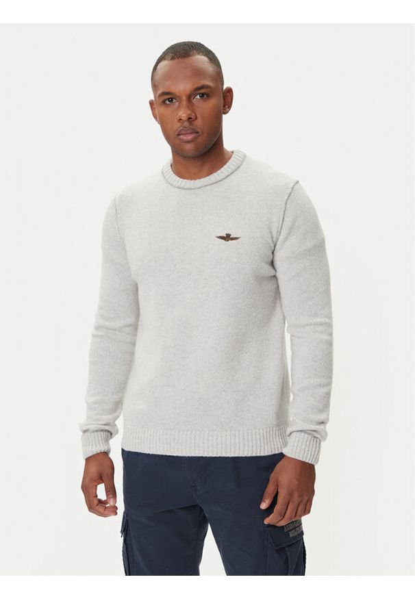 Aeronautica Militare Sweter 252MA1608UL00924 Beżowy Regular Fit. Kolor: beżowy. Materiał: wełna