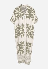 Born2be - Ciemnozielona Sukienka Pudełkowa z Wiskozy z Dekoltem w Serek w Etniczny Wzór Abrellis. Okazja: na co dzień, na spacer. Typ kołnierza: dekolt w serek. Kolor: zielony. Materiał: wiskoza. Długość rękawa: krótki rękaw. Styl: casual, elegancki #7