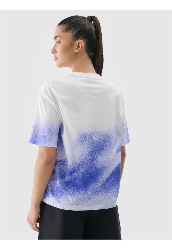 4f - 4F T-shirt oversize z nadrukiem damski - niebieski L. Okazja: na co dzień. Kolor: niebieski. Materiał: bawełna, jersey, dzianina. Wzór: nadruk. Styl: sportowy, klasyczny, casual