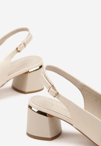 Renee - Beżowe Sandały Slingback na Słupkowym Obcasie ze Skórzaną Wkładką Efruria. Okazja: do pracy, na spotkanie biznesowe, na co dzień. Kolor: beżowy. Materiał: skóra. Obcas: na obcasie. Styl: klasyczny, casual, elegancki, biznesowy. Wysokość obcasa: średni #4