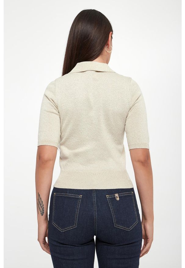 Liu Jo - Sweter polo damski z lureksu LIU JO. Typ kołnierza: polo