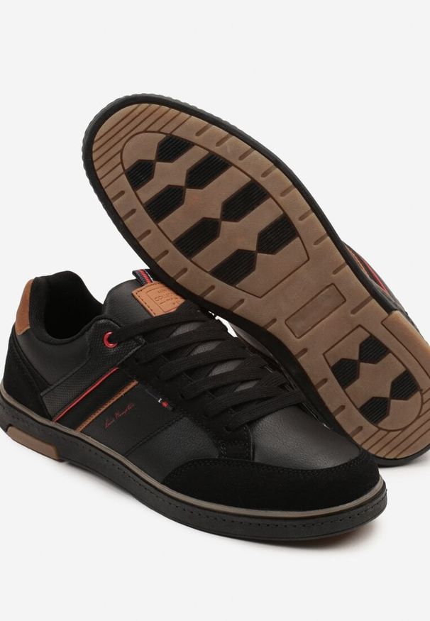 Born2be - Czarne Buty Sportowe Sneakersy z Ozdobnymi Paskami Odimere. Okazja: na co dzień. Zapięcie: pasek. Kolor: czarny. Materiał: jeans. Wzór: paski