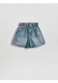 Reserved - Jeansowe szorty paperbag - niebieski. Kolor: niebieski. Materiał: jeans