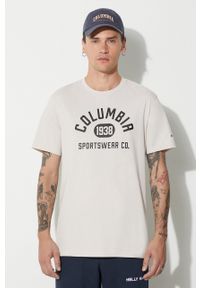columbia - Columbia t-shirt męski kolor beżowy z nadrukiem. Okazja: na co dzień. Kolor: beżowy. Materiał: bawełna. Wzór: nadruk. Styl: casual #1