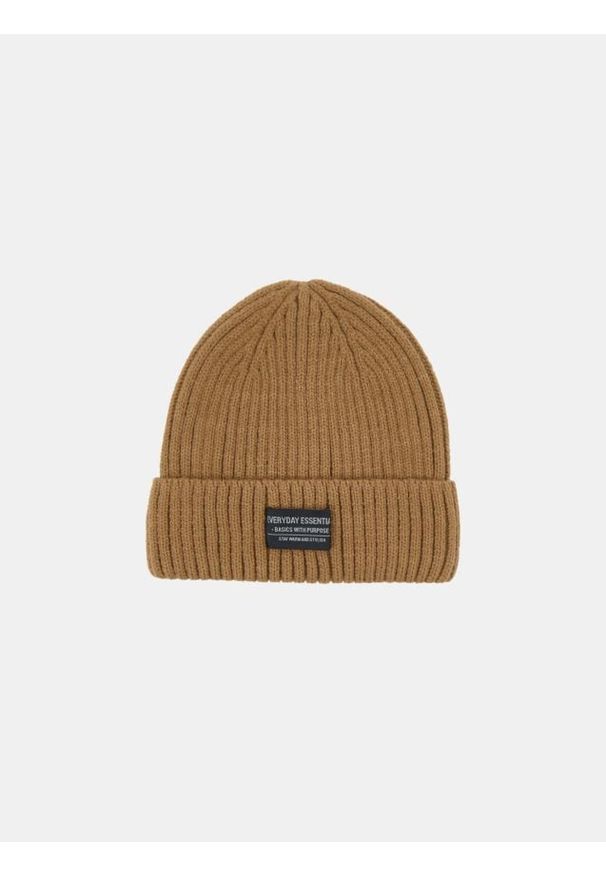 Sinsay - Prążkowana czapka beanie - beżowy. Kolor: beżowy. Materiał: prążkowany