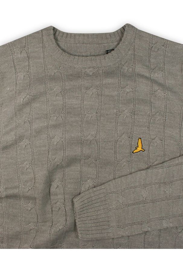 Sweter Szary, Okrągły Dekolt, Lekki Splot, Dziergany, Męski, Żółty Ptak -Brave Soul. Okazja: do pracy, na spotkanie biznesowe. Kolor: szary, wielokolorowy, żółty. Materiał: dziergany, ze splotem, akryl. Wzór: ze splotem. Styl: biznesowy