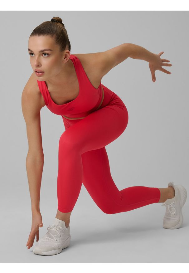 4f - 4F Legginsy treningowe szybkoschnące damskie - czerwone XL. Kolor: różowy. Sport: fitness
