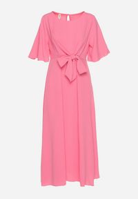 Born2be - Różowa Sukienka Maxi z Ozdobnym Wiązaniem i Gumką w Talii Myrcella. Kolor: różowy. Długość: maxi #5