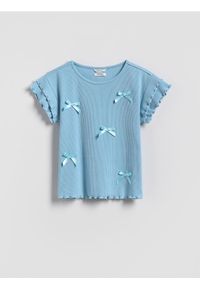 Reserved - Bluzka z kokardkami - jasnoniebieski. Typ kołnierza: kokarda. Kolor: niebieski. Materiał: bawełna #1