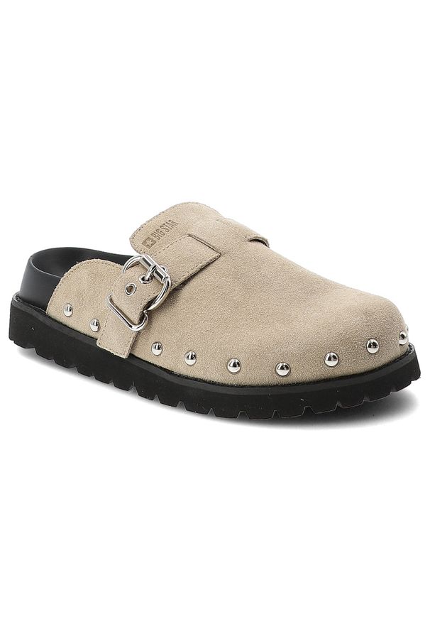 Big-Star - Klapki damskie Big Star, cholewka ze skóry naturalnej zamszowej z regulowanym paskiem i sprzączką, beżowe, RR274A376. Okazja: na co dzień, na spacer. Kolor: beżowy. Materiał: skóra, zamsz. Styl: casual, elegancki